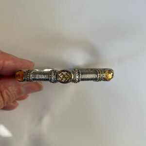 Judith Ripka JR 2 Sterling Silver 18K Gold 3 Citrine & Diamond Bracelet Cuff